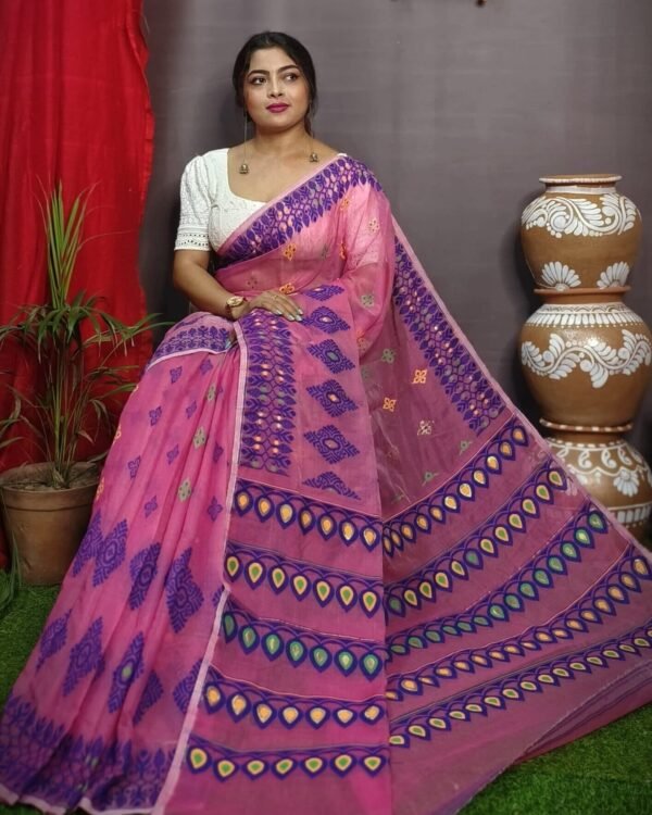 Exclusive Bashful Pink Dhakai Jamdani Saree