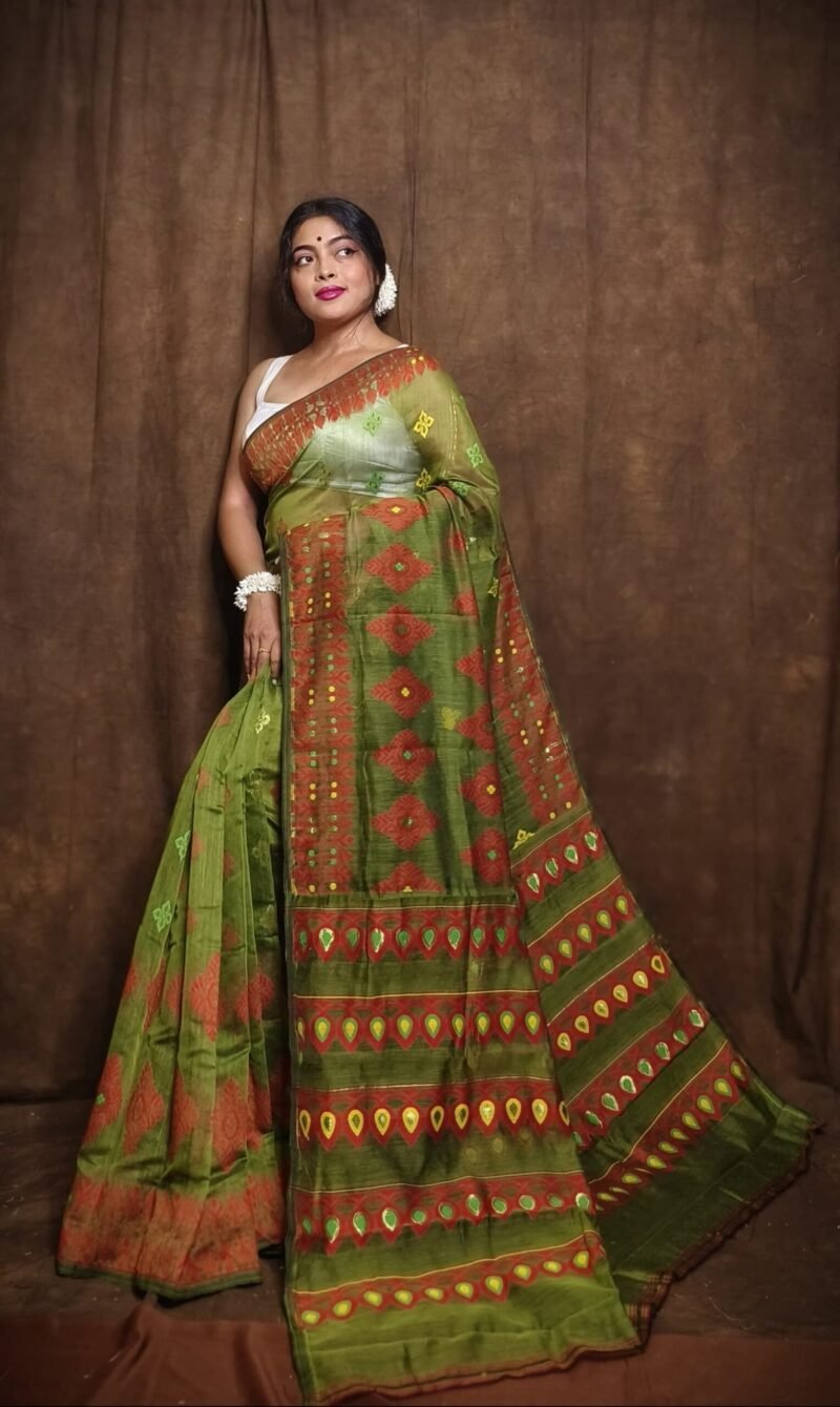 Exclusive Como Green Dhakai Jamdani Saree