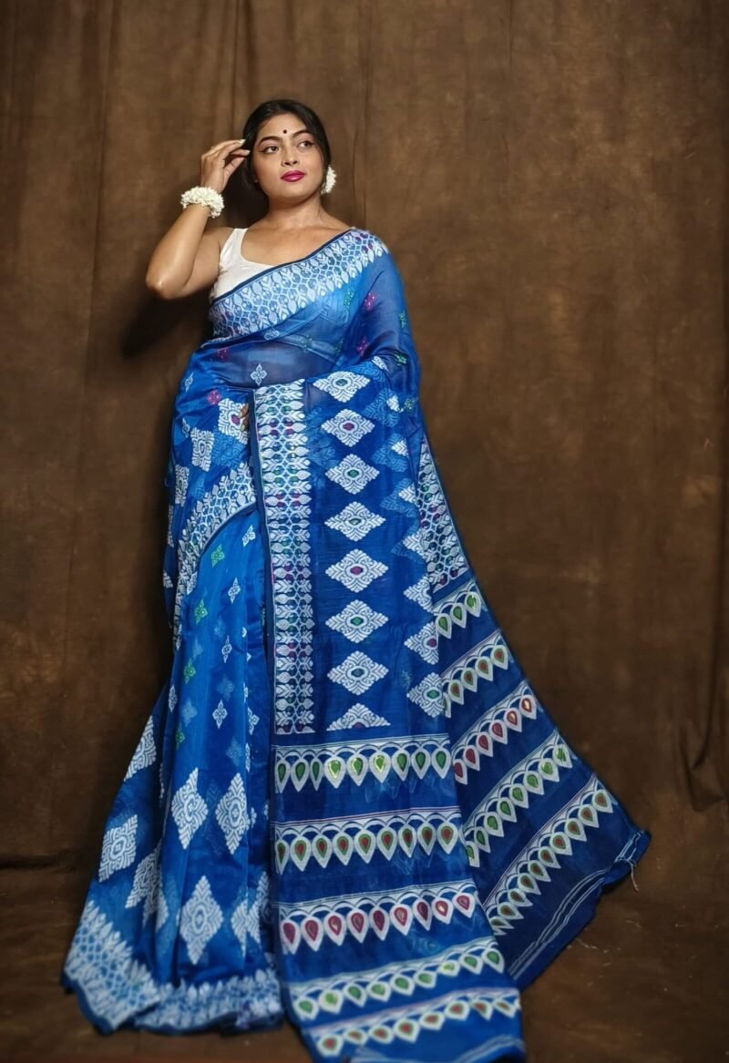 Exclusive Light Blue Dhakai Jamdani Saree