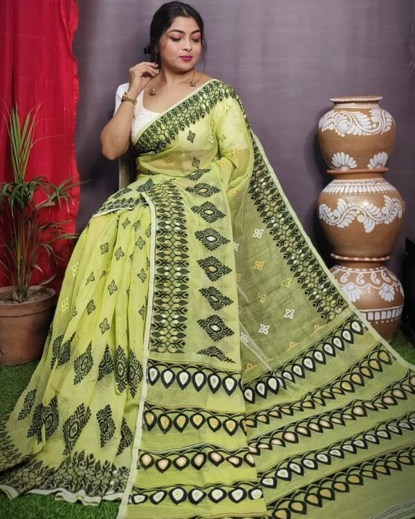 Exclusive Olive Green Dhakai Jamdani Saree