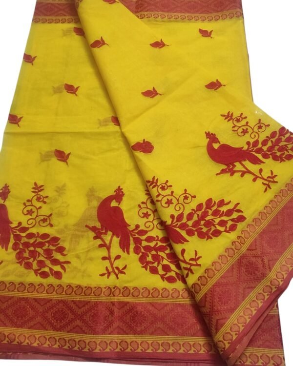New Cotton Peacock Ambrotery Saree