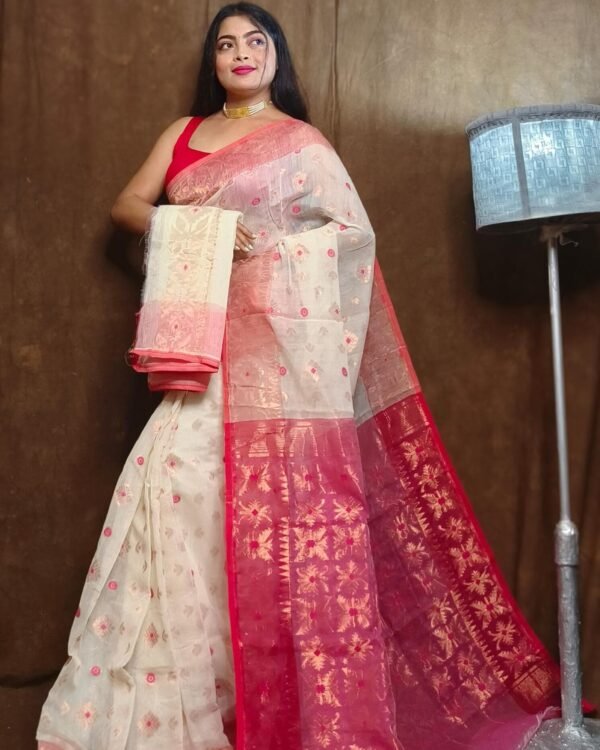 Almond Soft Copper Joriwork Dhakai Jamdani Saree