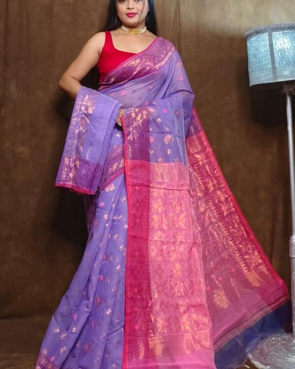 Lavender Purple Soft Copper Joriwork Dhakai Jamdani Saree