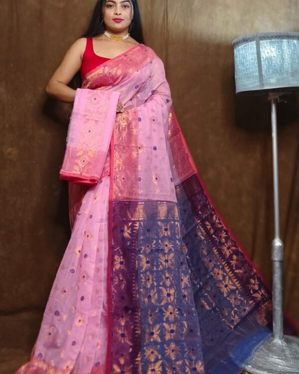 Light Pink Soft Copper Joriwork Dhakai Jamdani Saree