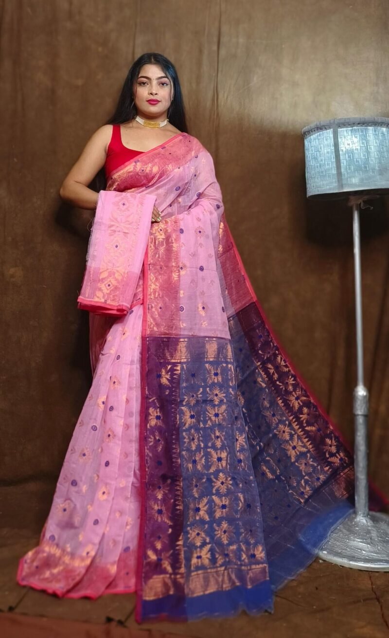 Light Pink Soft Copper Joriwork Dhakai Jamdani Saree