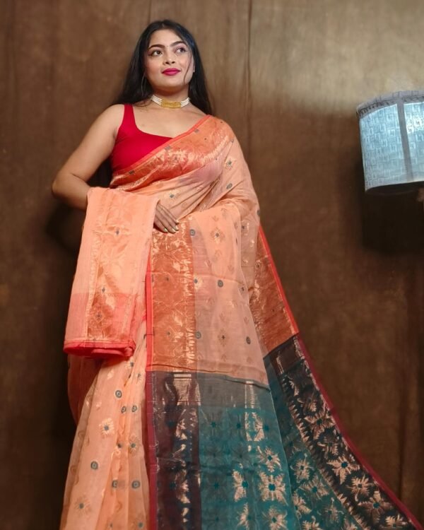 Light Salmon Soft Copper Joriwork Dhakai Jamdani Saree