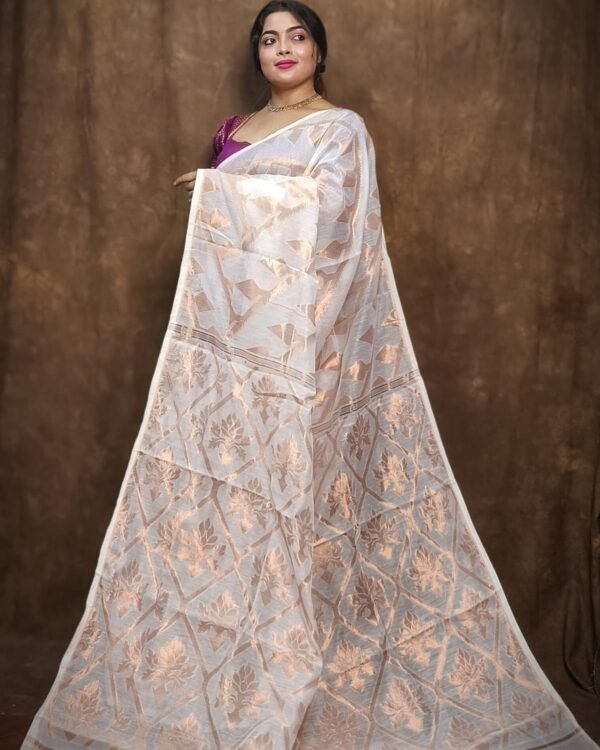 Soft Copper Joriwork Jamdani Sari