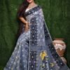 Bluish Grey Soft Dhakai Jamdani Saree - Image 2