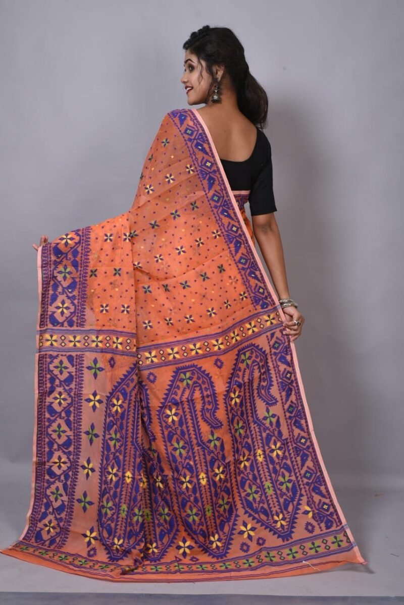 Dark Peach Soft Dhakai Jamdani Saree - Image 2