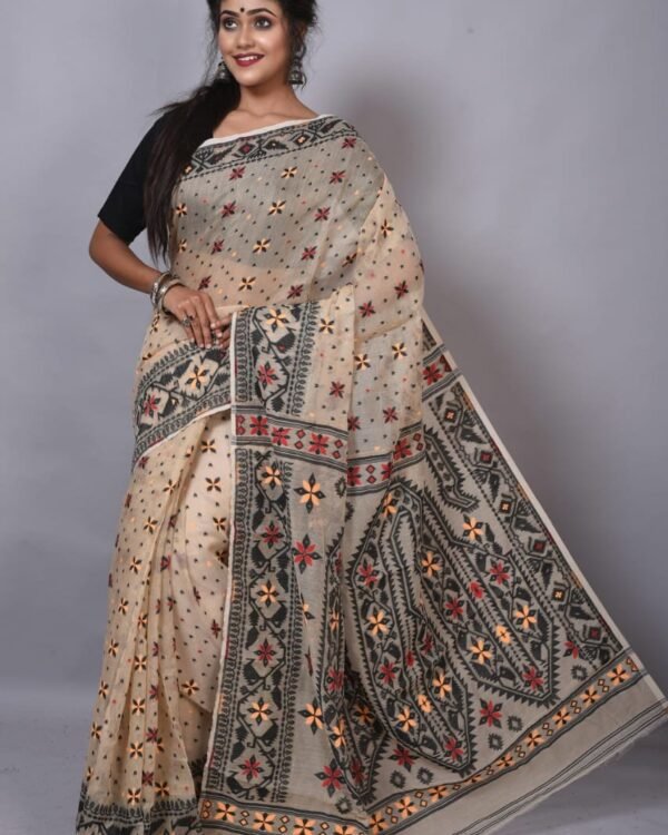 Light Mushroom Soft Dhakai Jamdani Saree