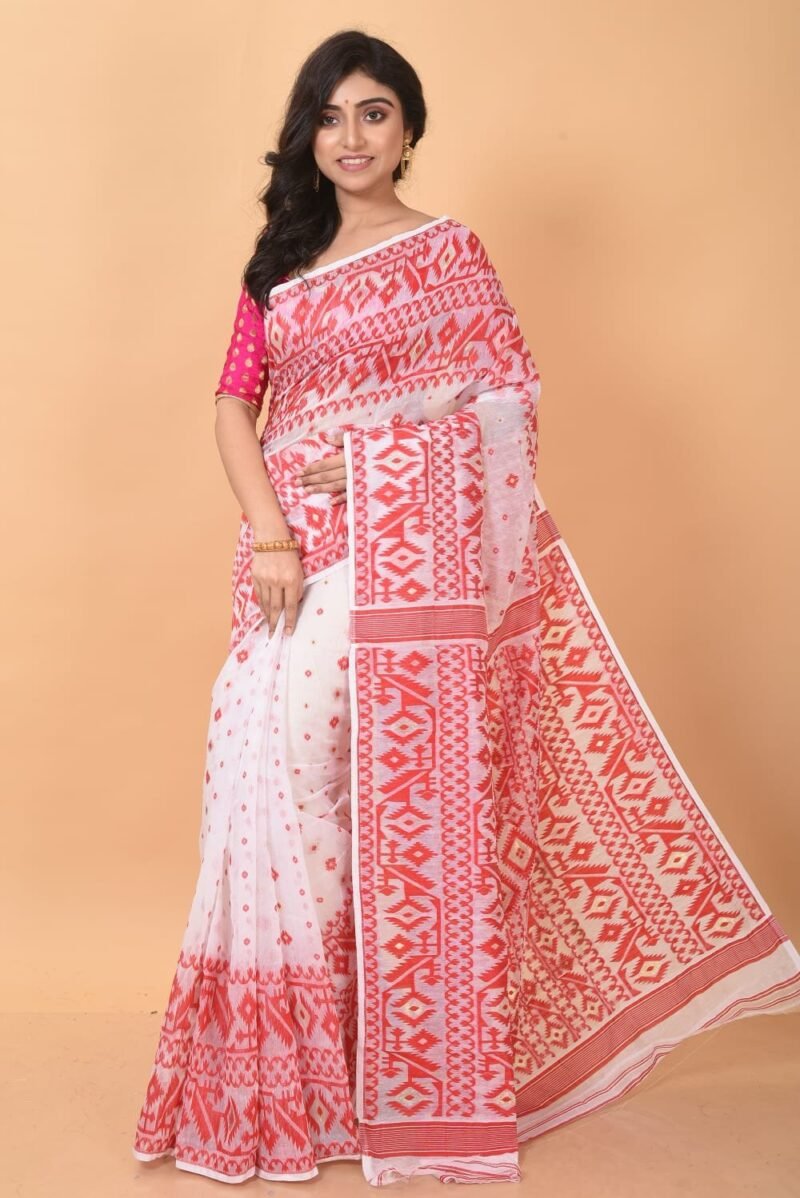 White Soft Dhakai Jamdani Sari