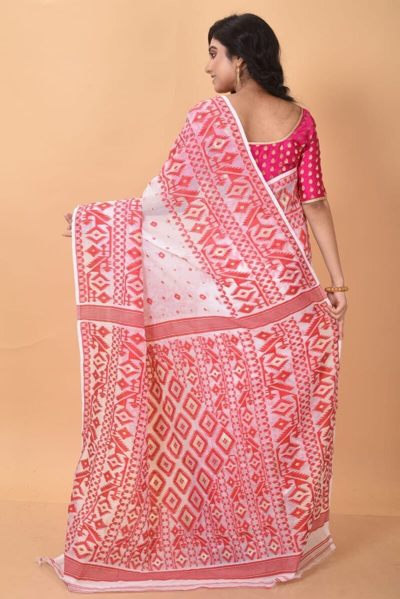 White Soft Dhakai Jamdani Sari - Image 2