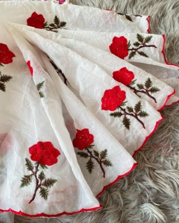 Exclusive New Cotton Rose Embroidery Saree