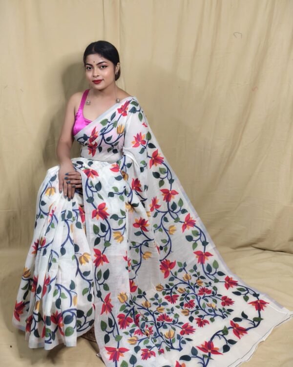 Floral Design Soft Silk Dhakai Jamdani Saree