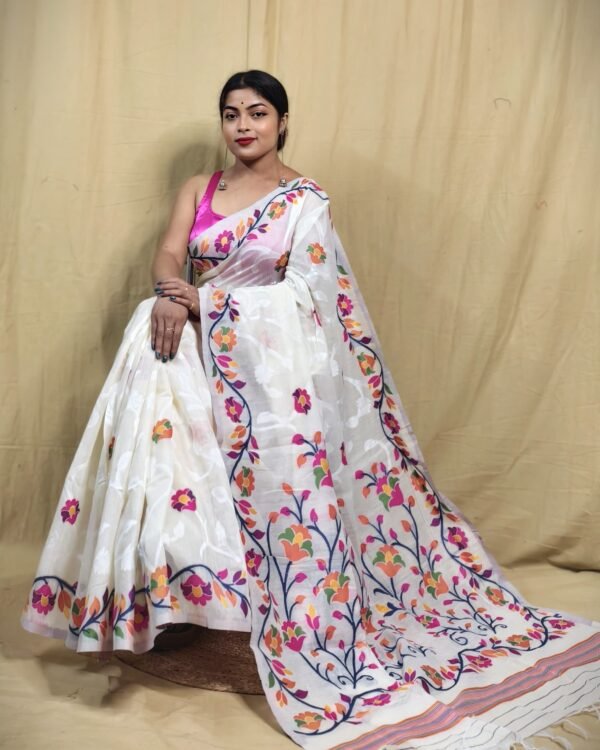 Floral Design Soft Silk Dhakai Jamdani Saree