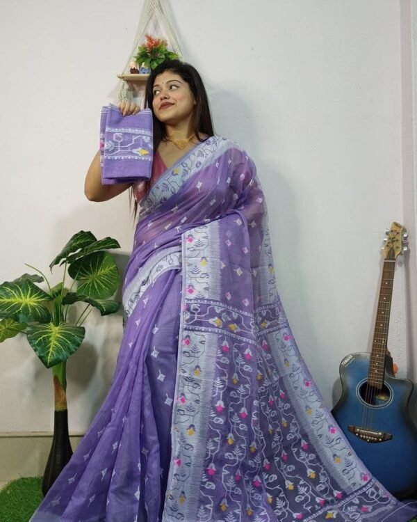Purple Soft New Jhumko Dhakai Jamdani Saree
