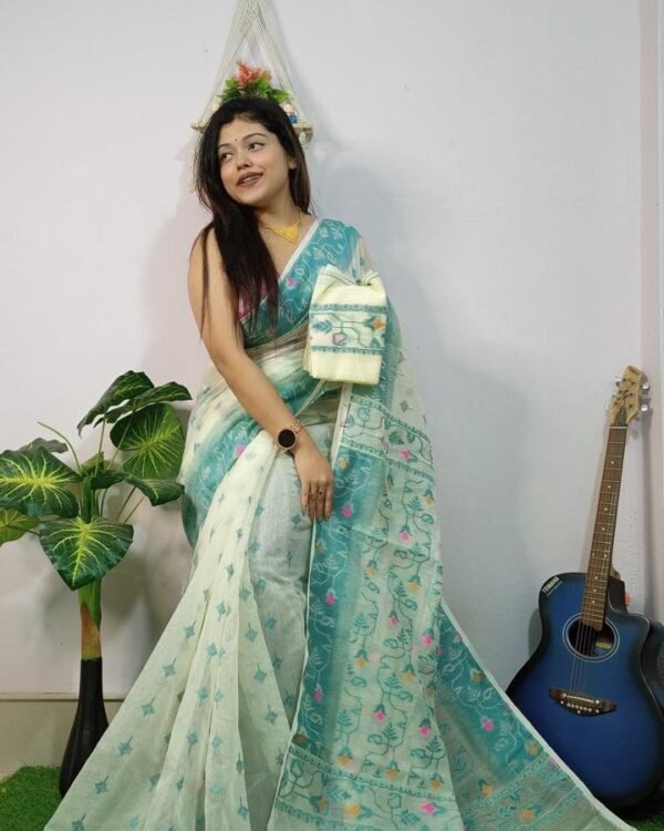 Cream Soft New Jhumko Dhakai Jamdani Saree