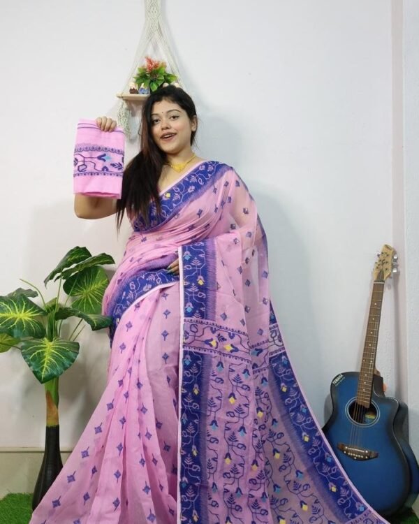 Pink Soft New Jhumko Dhakai Jamdani Saree