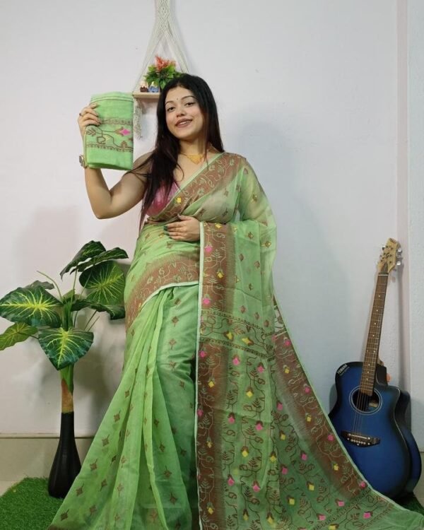 Green Soft New Jhumko Dhakai Jamdani Saree