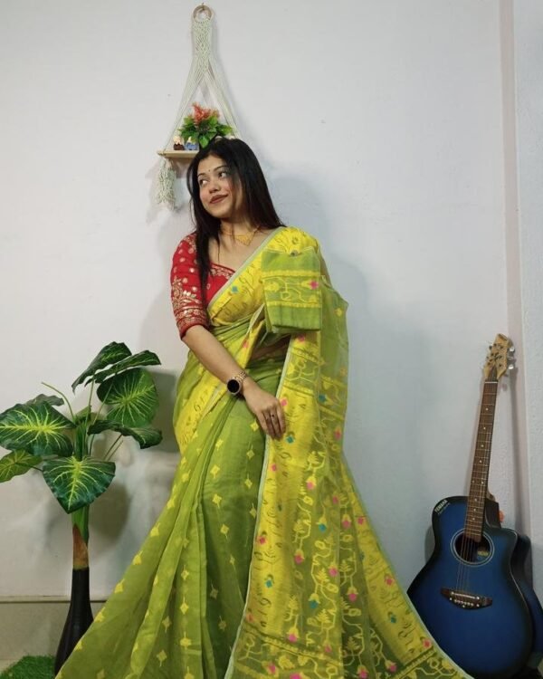 Pasta Soft New Jhumko Dhakai Jamdani Saree