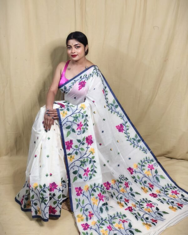 Floral Design Soft Silk Dhakai Jamdani Saree