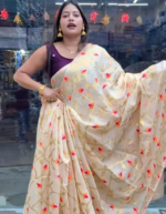 Cotton Resham / Half Mosline Tantuja Design Saree With Worked Blouse Piece