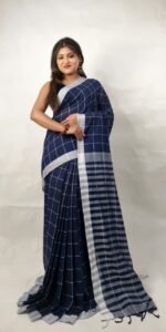 Khadi Cotton Manjuri Check Saree With B.P. - Image 2