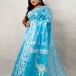New Unique Silk Khadi PEACOCK Buti Saree With Running B.P.