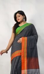 Khadi Cotton Checks Saree With B.P. - Image 3