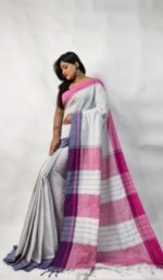 Khadi Cotton Checks Saree With B.P. - Image 2