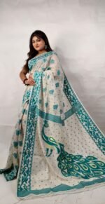 New Unique Silk Khadi PEACOCK Buti Saree With Running B.P. - Image 2