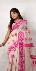 New Unique Silk Khadi PEACOCK Buti Saree With Running B.P. - Image 3