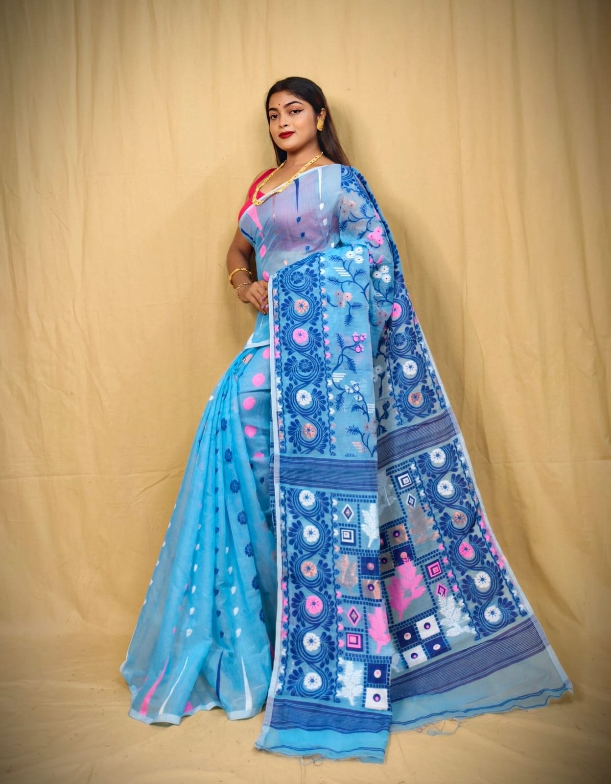 B2 New Soft Pata jamdani Saree Without B.P. - Image 1