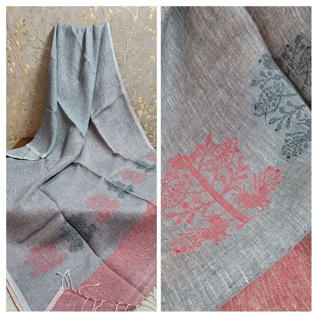 A Pure Khadi Cotton Peacock Design Saree With B.P. - Image 1