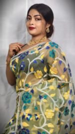 Elegant Floral Jamdani Style Soft Resham Saree with Running B.P. - Image 4