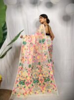 Elegant Floral Jamdani Style Soft Resham Saree with Running B.P. - Image 3