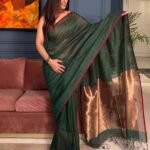Elegant Solid Khadi Saree with Red Border & Rich Golden Pallu (With Running Blouse)