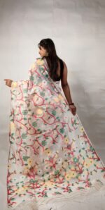 Elegant Floral Jamdani Style Soft Resham Saree with Running B.P. - Image 2