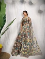 Elegant Floral Jamdani Style Soft Resham Saree with Running B.P.