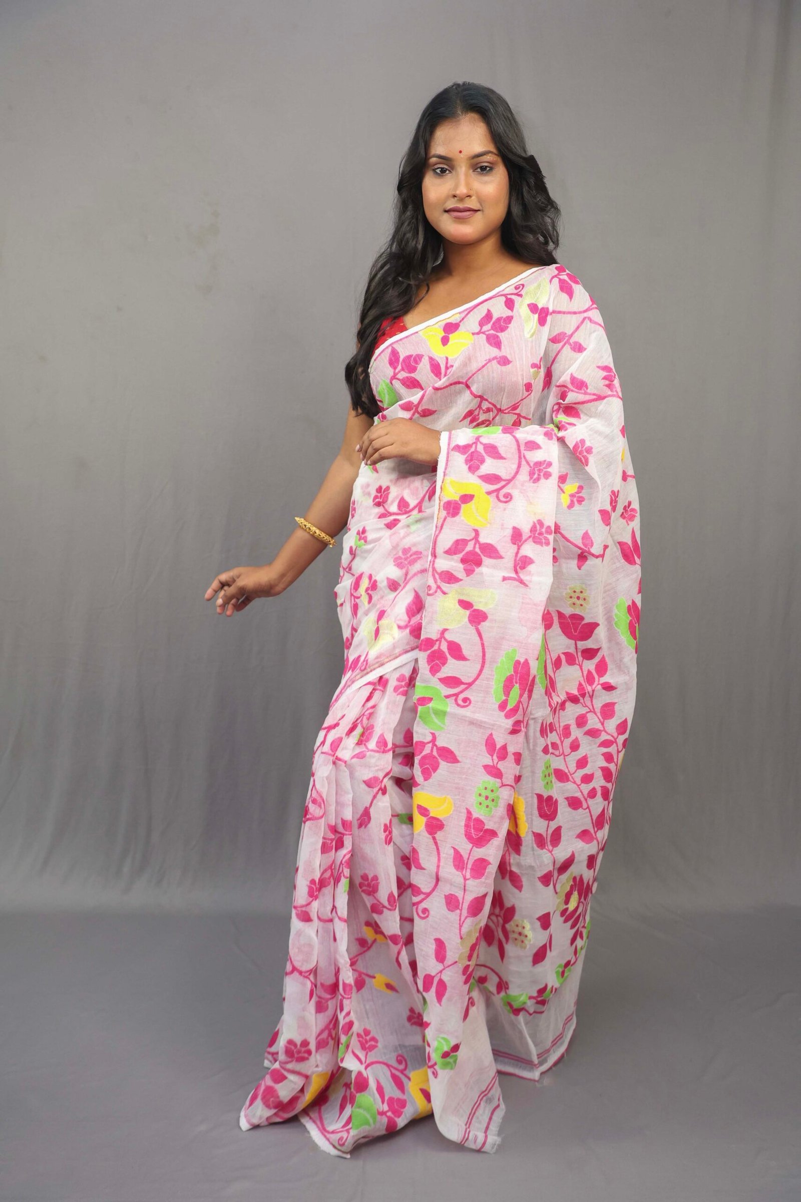 A Premium Floral Jamdani Saree Without Blouse Piece - Image 1